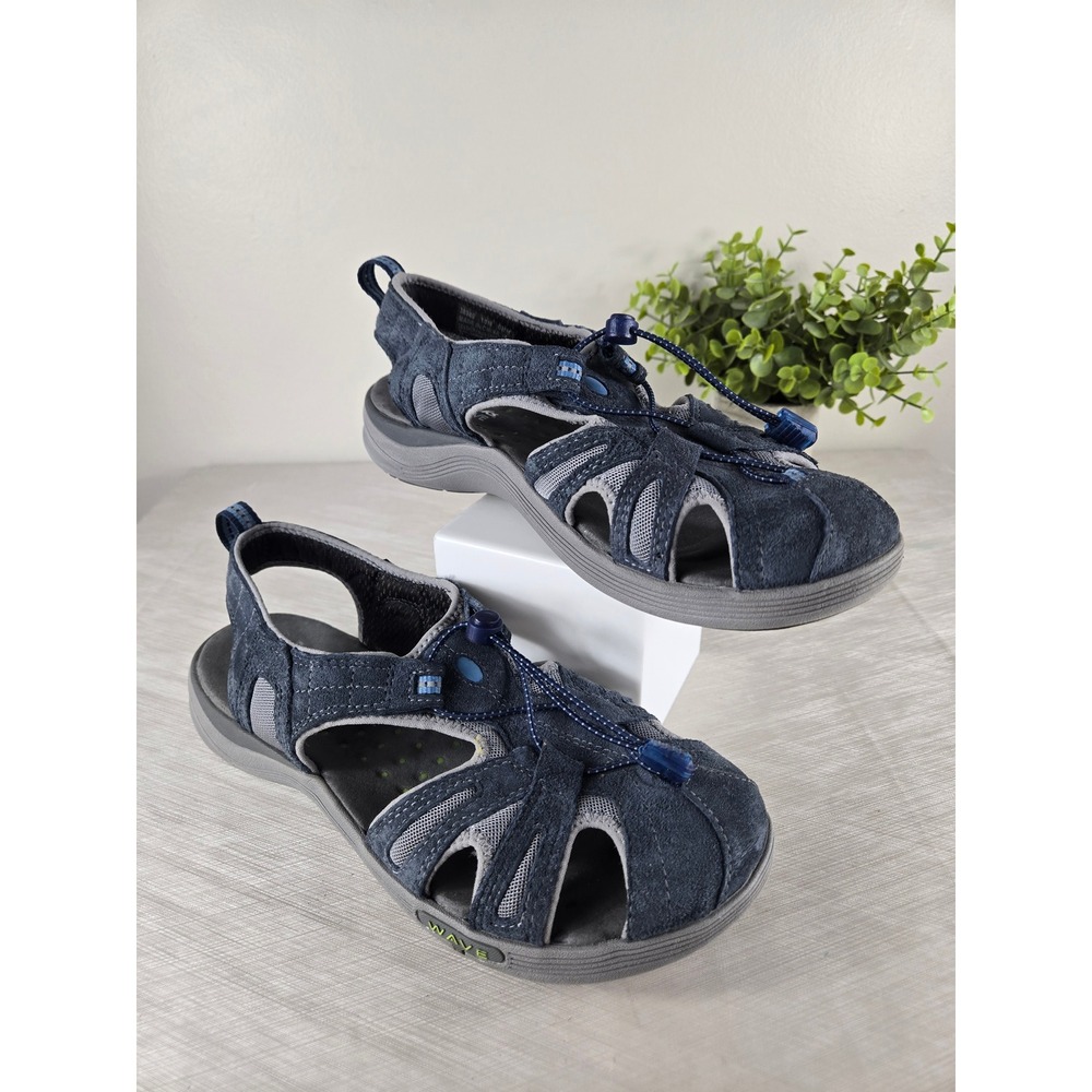 Clarks Wave Blue Suede Mesh Bungee Sport Sandals Womens 10M 38946 Walking Shoes